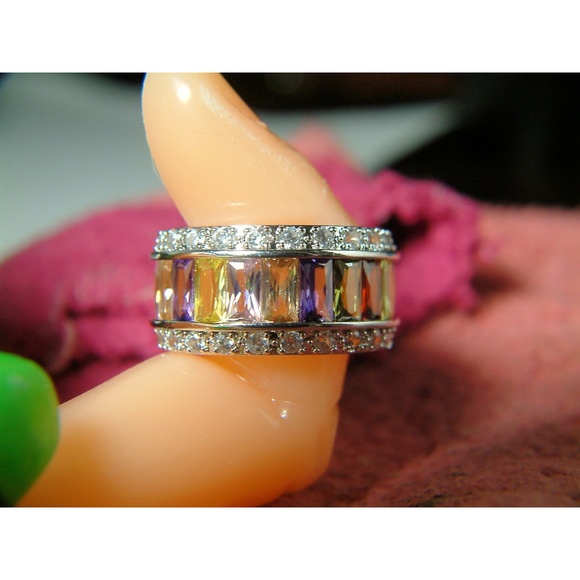 Multicolor Platinum Ring Set With CZ - Picture 5 of 8